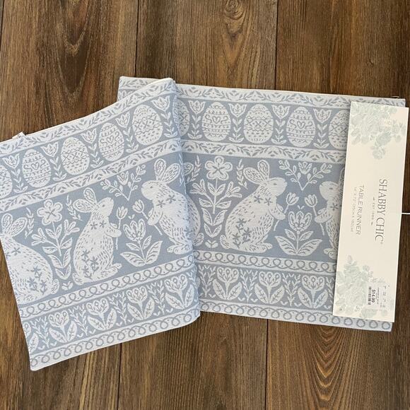 SHABBY CHIC Blue and White EASTER Bunnies 14 X 72 Spring Table Runner NEW - Picture 9 of 9